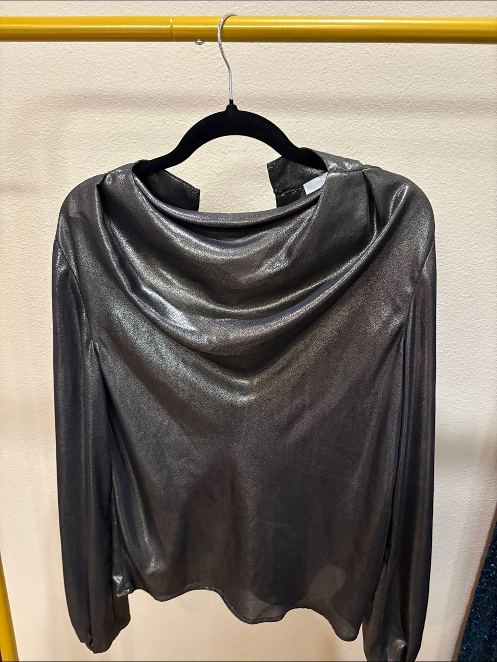 Lavender Brown Metallic Black/Gold Draped Neck Women’s Blouse